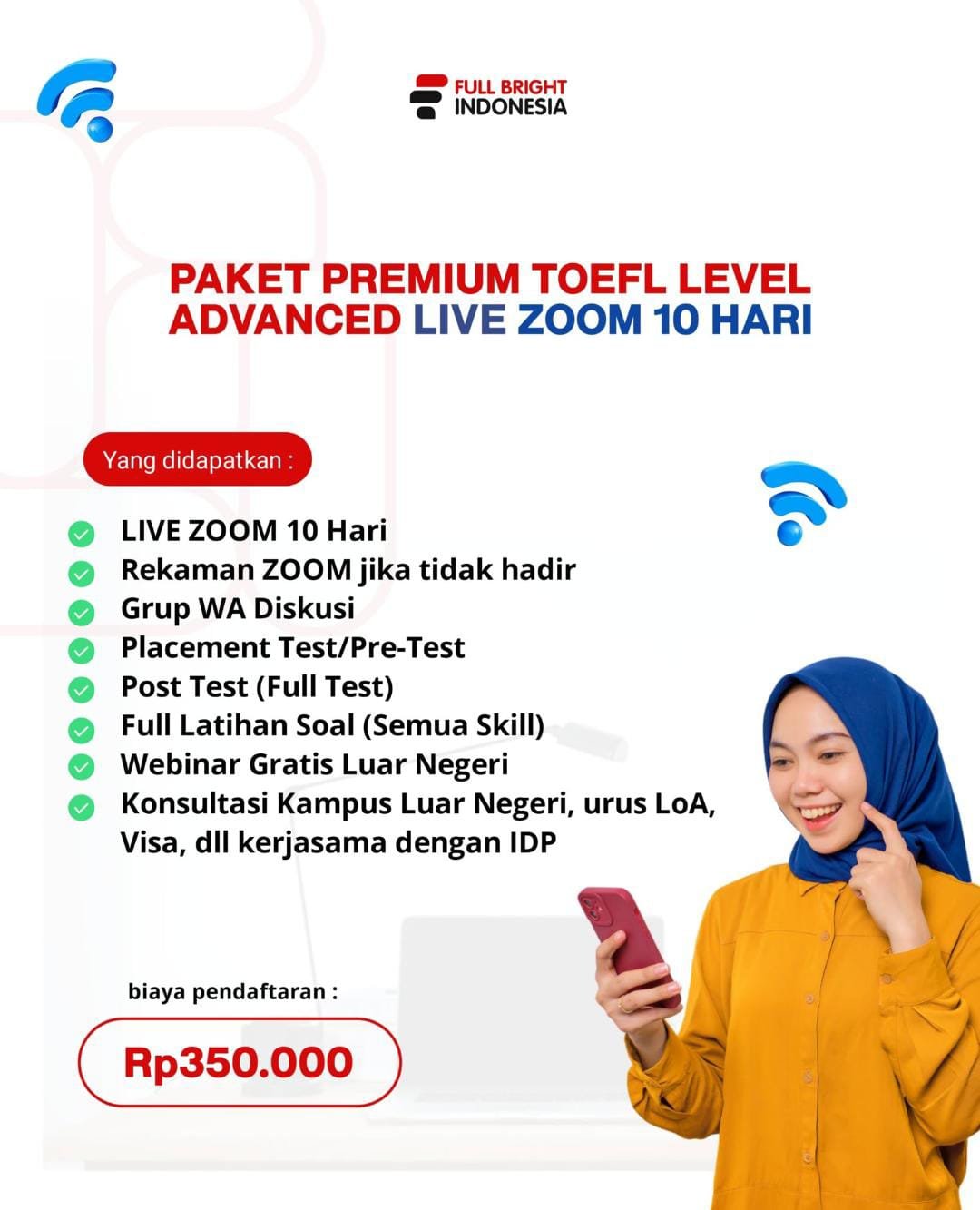 A3- Paket Premium TOEFL Level Advanced LIVE ZOOM (10 Meeting)
